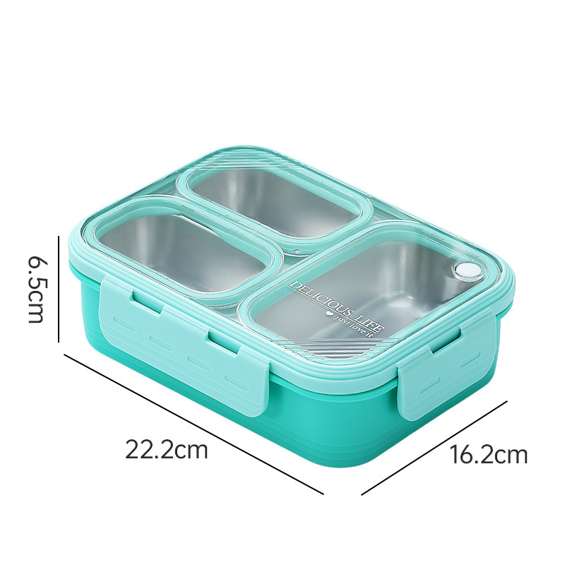 Green 3-Compartment Stainless Steel Bento Lunch Box - Leak-Proof, for Kids & Adults for School & Office