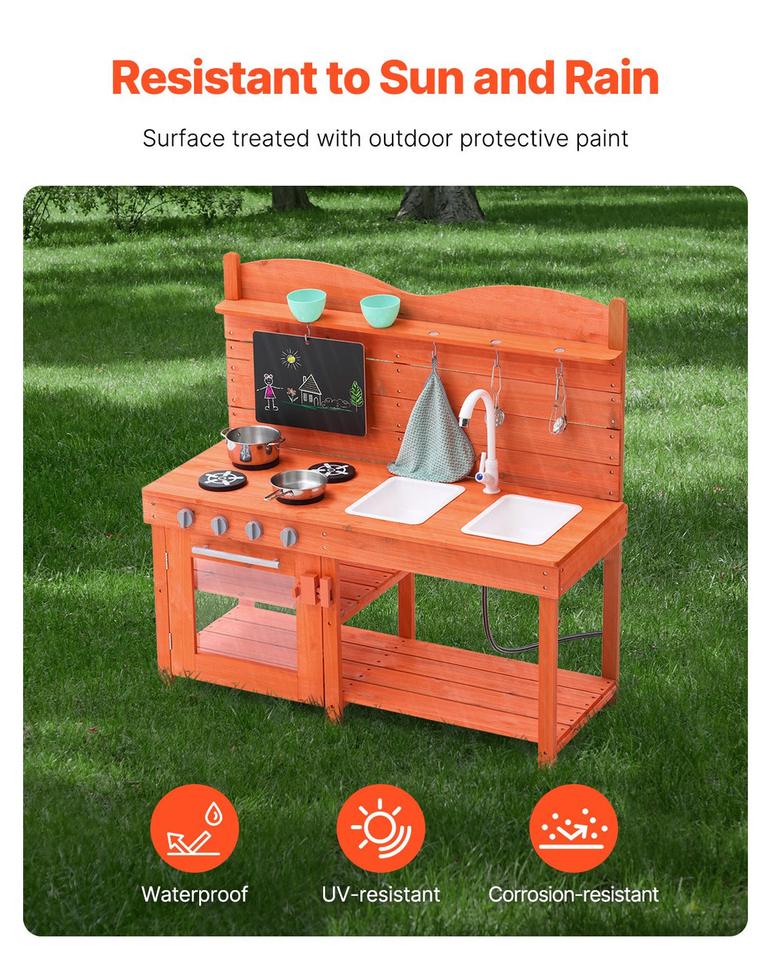 VEVOR Wooden Mud Kitchen Outdoor Toy Play Kitchen Set for Kids Pretend Playset