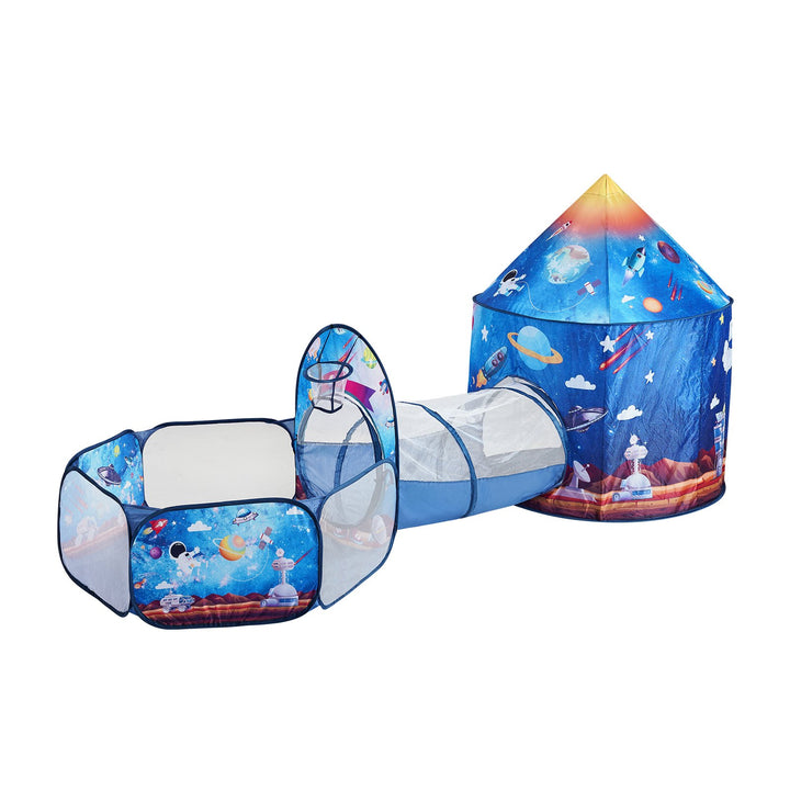 VEVOR 3 in 1 Kids Play Tent with Tunnel for Boys, Girls, Babies and Toddlers, Indoor/Outdoor Pop Up Playhouse with Carrying Bag & Banding Straps Birthday Gifts, Royal Blue Color Rocket Theme