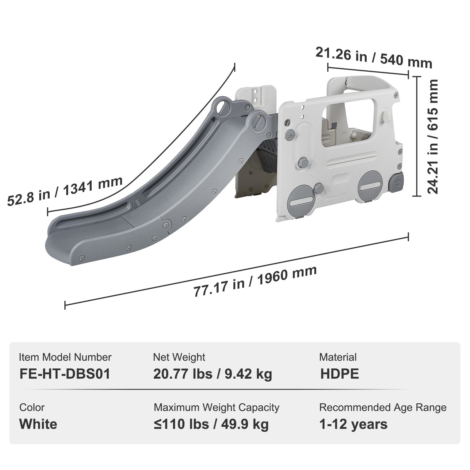 VEVOR Toddler Slide, Kid Slide for Toddlers Age 1-12 with Climbable Ladders & Bus Playhouse, Indoor Outdoor Slide Playset for Kids Within 50kg, Toddler Playground w/ Raised Handrail, Anti-Slip Strip