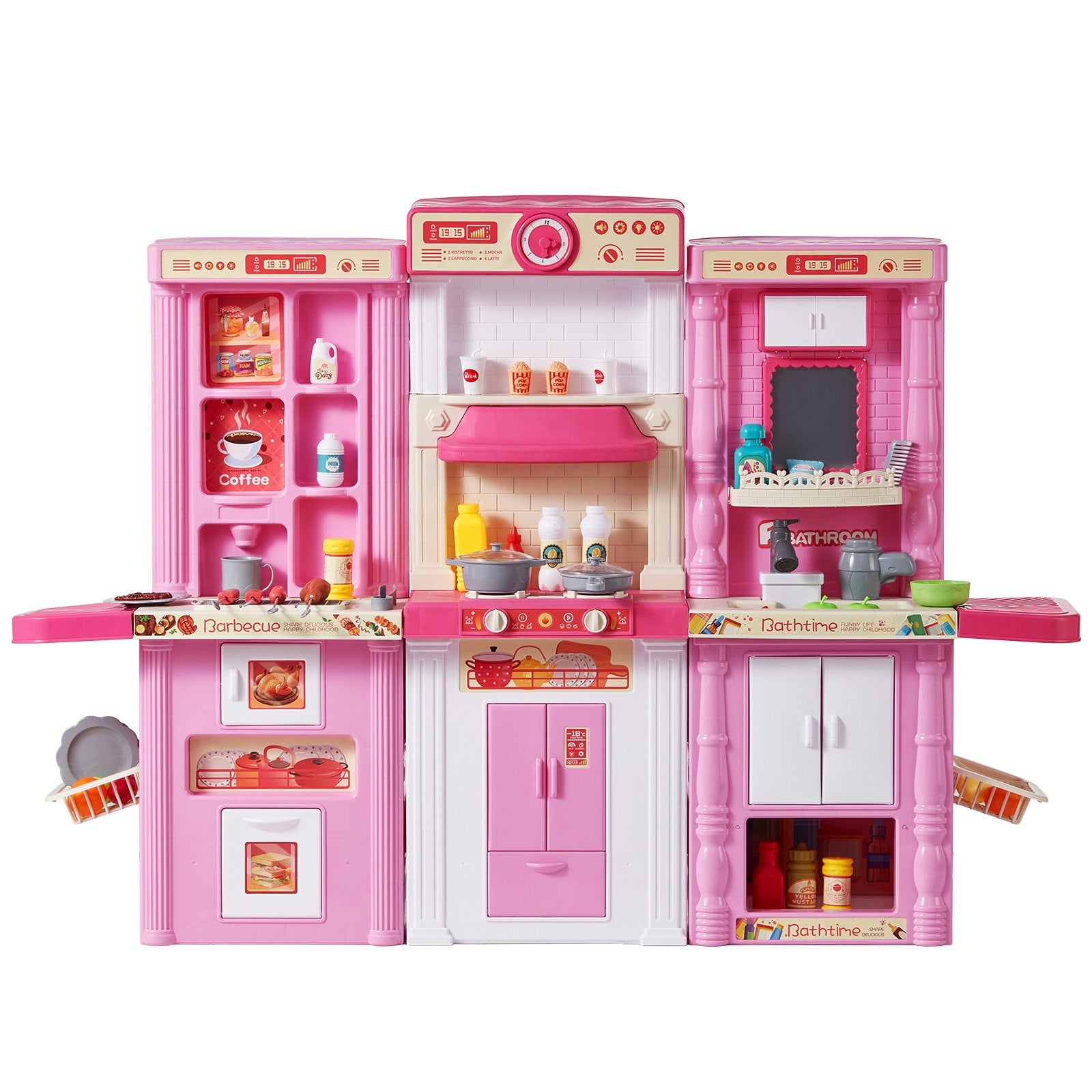 VEVOR Kitchen Playset Kids Pretend Cooking Play Toy 74 Piece Accessories Pink