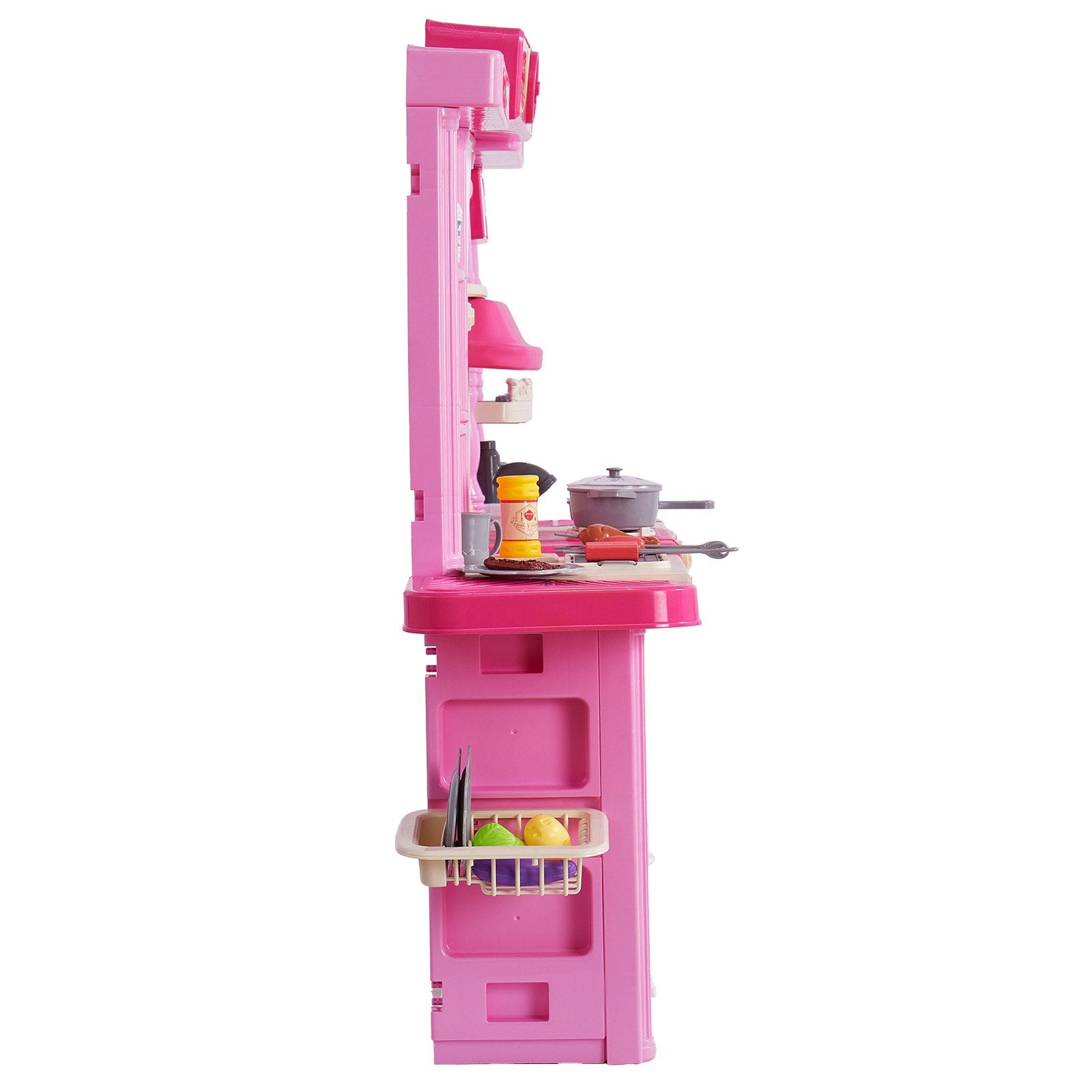 VEVOR Kitchen Playset Kids Pretend Cooking Play Toy 74 Piece Accessories Pink